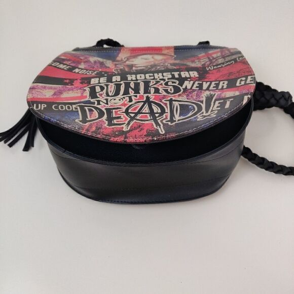 ☠️💥 BE A ROCKSTAR PUNK'S NOT DEAD MULTI COLOR VEGAN LEATHER SHOULDER BAG PURSE - Picture 7 of 10